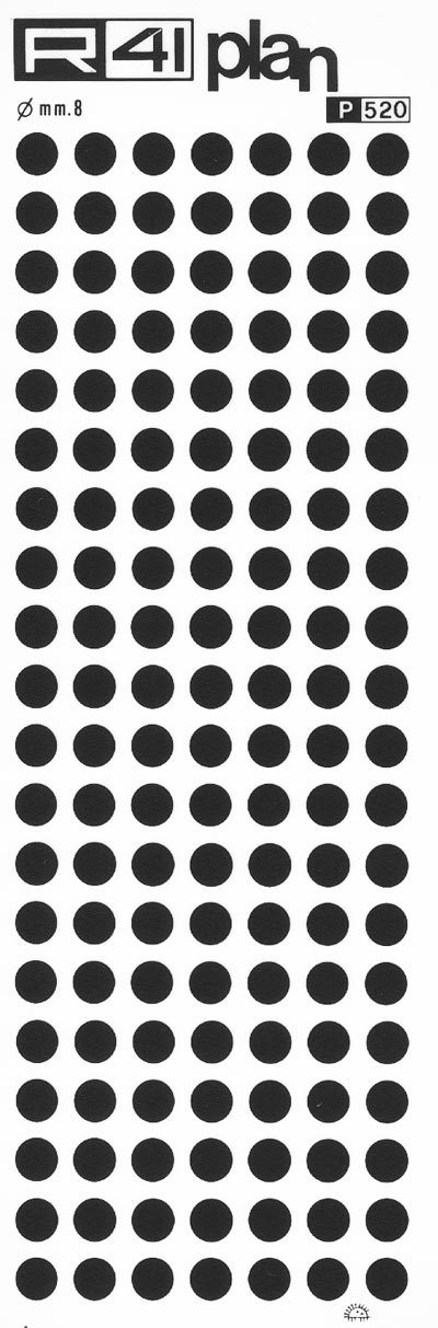 trasferibilir41 Punti, mm. 8, NERO. Trasferelli-Trasferibili R41 in fogli 9x25cm. p. 1405 .