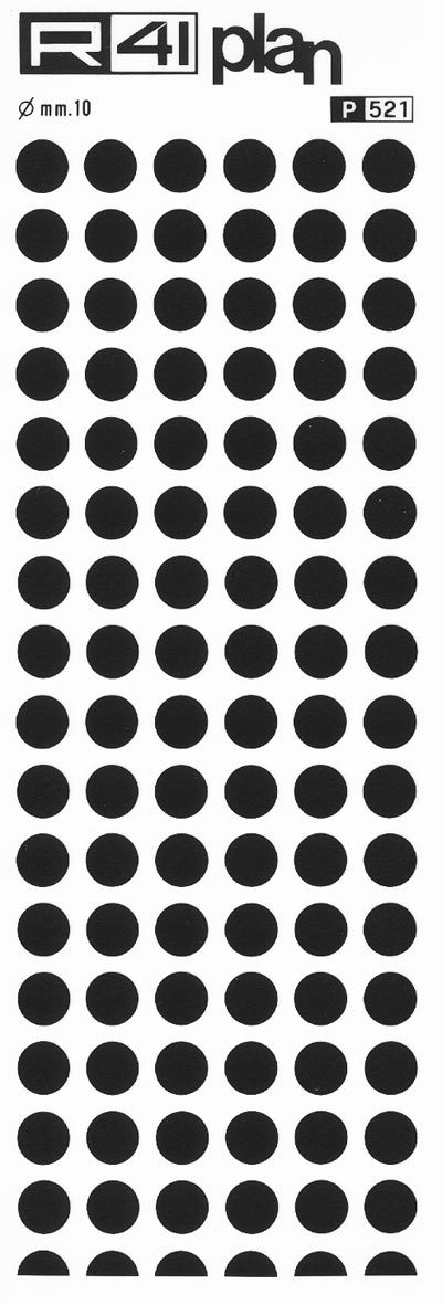 trasferibilir41 Punti, mm. 10, NERO. Trasferelli-Trasferibili R41 in fogli 9x25cm. p. 1405 .