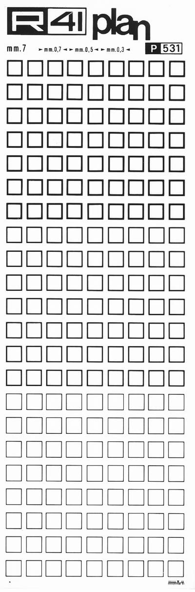 trasferibilir41 Quadrati, mm. 7, NERO. Trasferelli-Trasferibili R41 in fogli 9x25cm. p. 1406 .