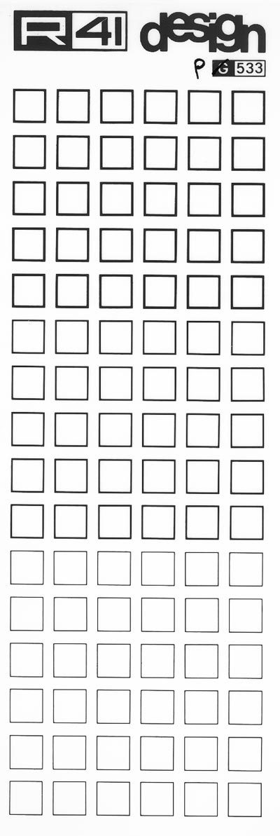trasferibilir41 Quadrati, mm. 10, NERO. Trasferelli-Trasferibili R41 in fogli 9x25cm. p. 1406 .
