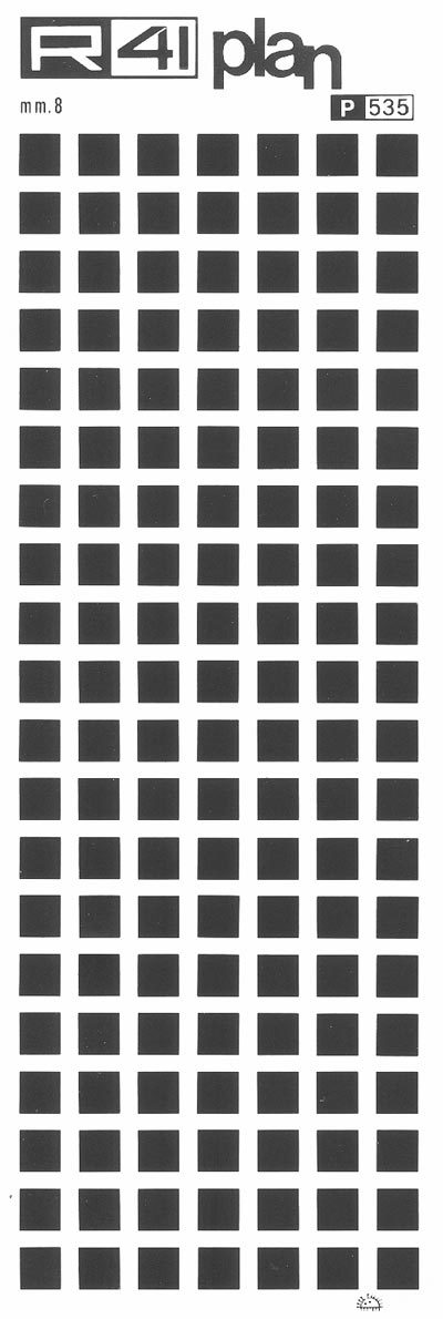trasferibilir41 Quadrati, mm. 8, NERO. Trasferelli-Trasferibili R41 in fogli 9x25cm. p. 1406 .