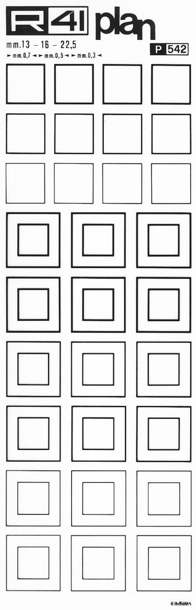 trasferibilir41 Quadrati, mm. 13 - mm. 22,5, NERO. Trasferelli-Trasferibili R41 in fogli 9x25cm .