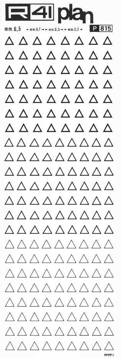 trasferibilir41 Triangoli, mm. 6,5, NERO. Trasferelli-Trasferibili R41 in fogli 9x25cm. p. 1406 .