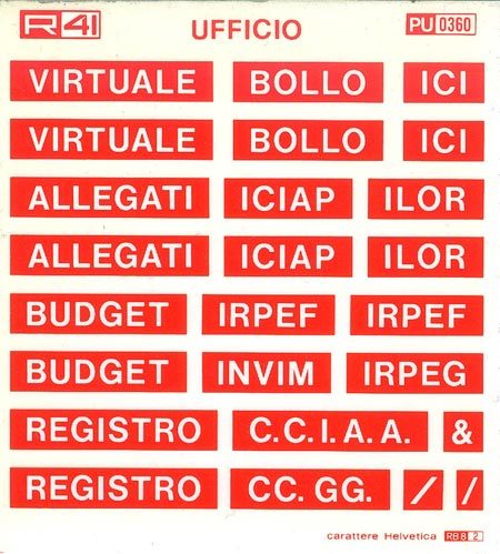trasferibilir41 Imposte, ROSSO. Trasferelli-Trasferibili R41 in fogli 11,5x12,5cm .