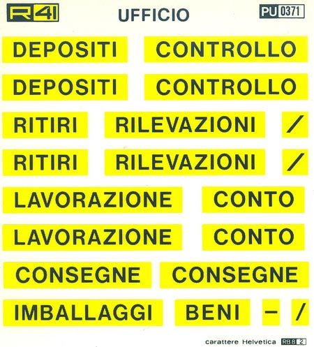 trasferibilir41 Magazzino, GIALLO. Trasferelli-Trasferibili R41 in fogli 11,5x12,5cm .
