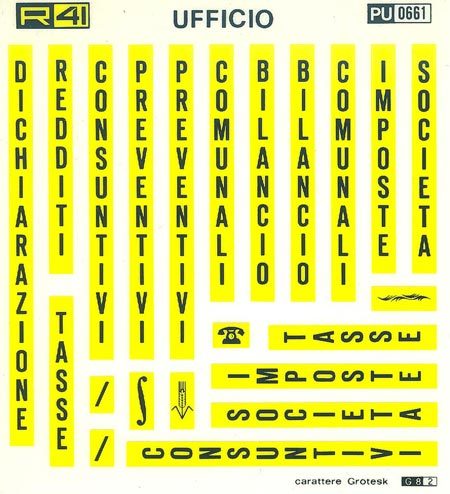 trasferibilir41 Imposte, GIALLO. Trasferelli-Trasferibili R41 in fogli 11,5x12,5cm .