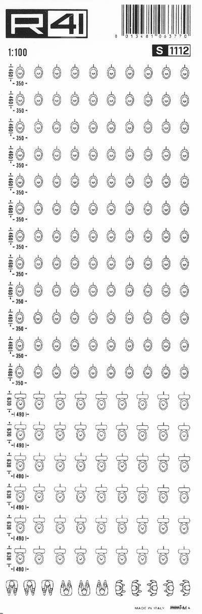 trasferibilir41 Sanitari 1:100, NERO. Trasferelli-Trasferibili R41 in fogli 9x25cm .