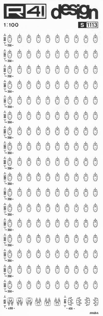 trasferibilir41 Sanitari 1:100, NERO. Trasferelli-Trasferibili R41 in fogli 9x25cm. p. 327 .