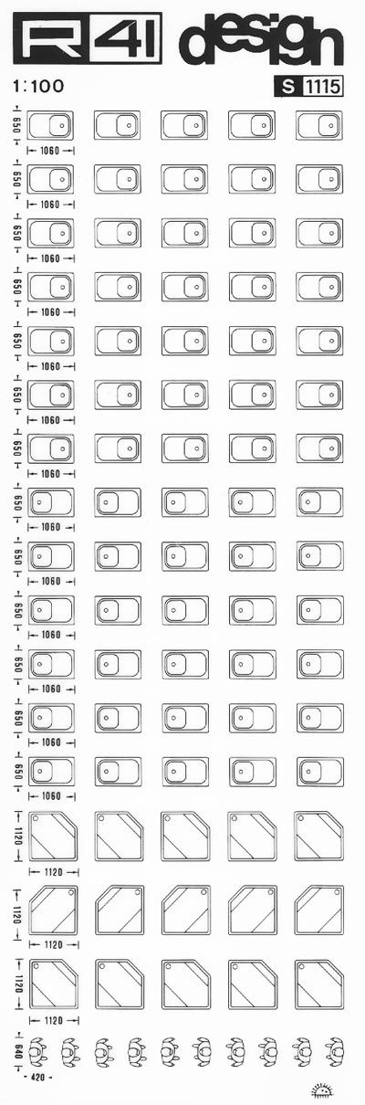 trasferibilir41 Sanitari 1:100, NERO. Trasferelli-Trasferibili R41 in fogli 9x25cm. p. 327 .