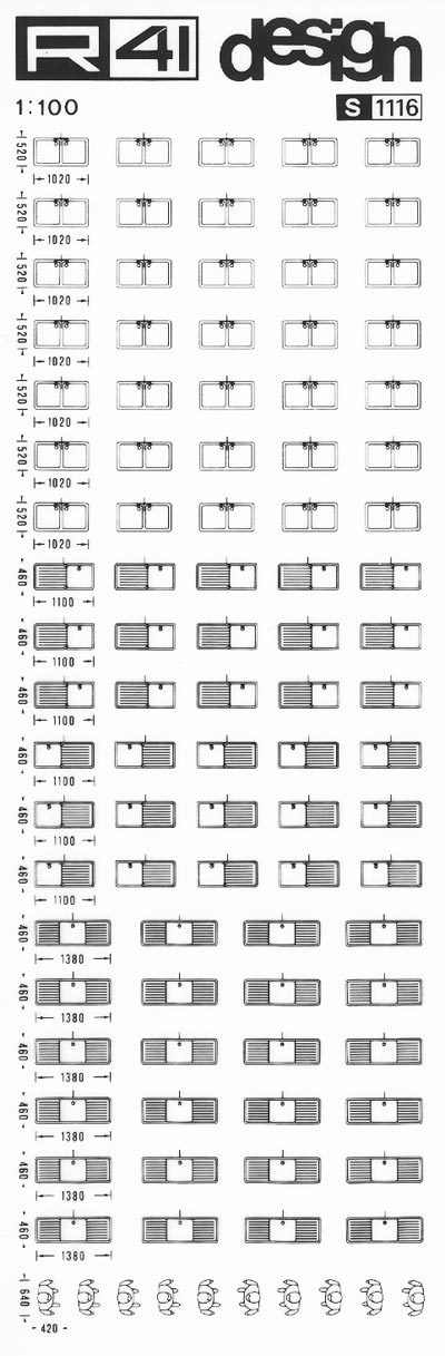 trasferibilir41 Sanitari 1:100, NERO. Trasferelli-Trasferibili R41 in fogli 9x25cm. p. 327 .