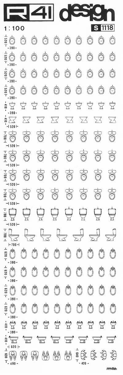 trasferibilir41 Sanitari 1:100, NERO. Trasferelli-Trasferibili R41 in fogli 9x25cm .