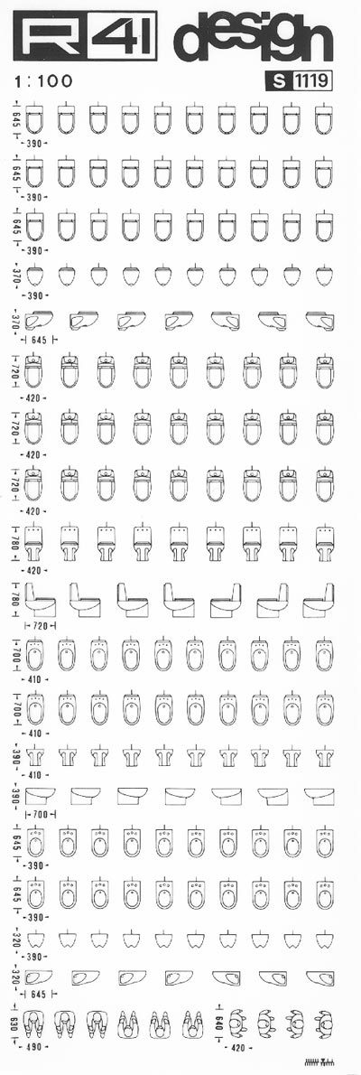 trasferibilir41 Sanitari 1:100, NERO. Trasferelli-Trasferibili R41 in fogli 9x25cm .