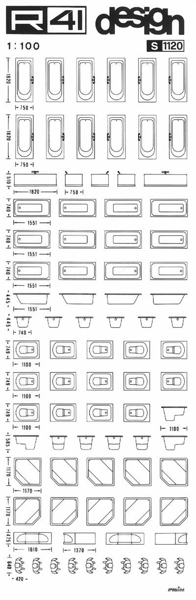 trasferibilir41 Sanitari 1:100, NERO. Trasferelli-Trasferibili R41 in fogli 9x25cm .