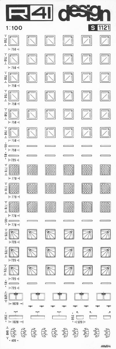 trasferibilir41 Sanitari 1:100, NERO. Trasferelli-Trasferibili R41 in fogli 9x25cm. p. 326 .