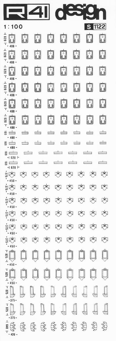 trasferibilir41 Sanitari 1:100, NERO. Trasferelli-Trasferibili R41 in fogli 9x25cm. p. 326 .