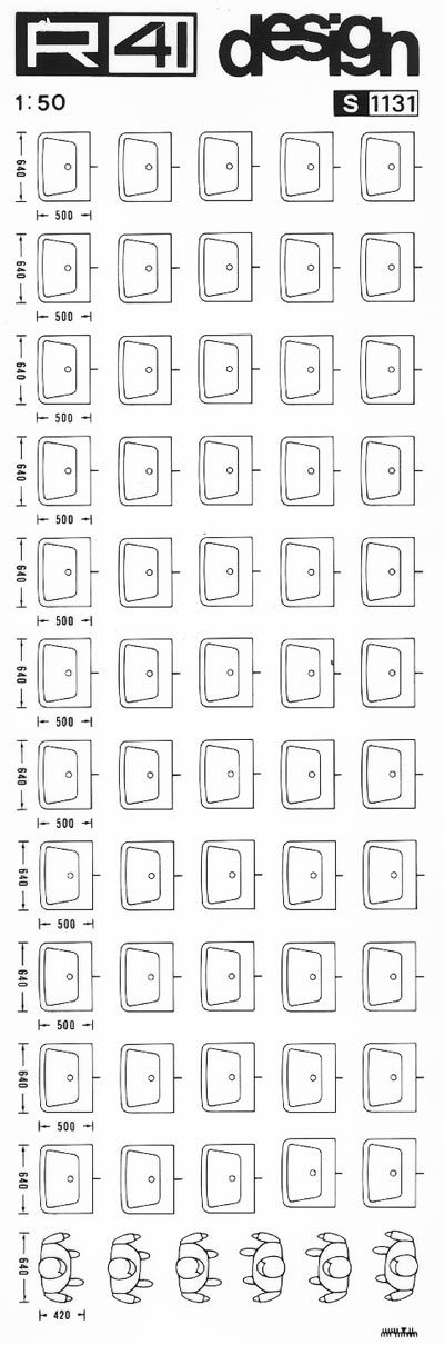 trasferibilir41 Sanitari 1:50, NERO. Trasferelli-Trasferibili R41 in fogli 9x25cm. p. 329 .