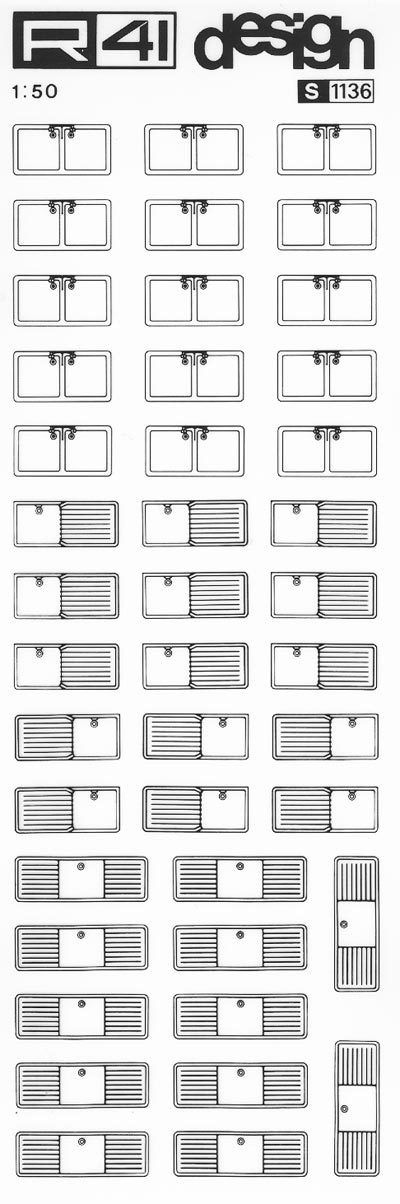 trasferibilir41 Sanitari 1:50, NERO. Trasferelli-Trasferibili R41 in fogli 9x25cm. p. 330 .