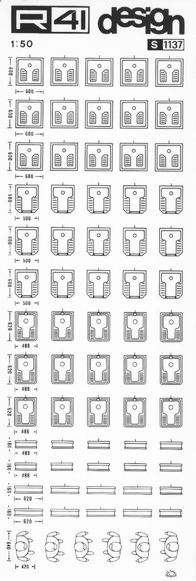 trasferibilir41 Sanitari 1:50, NERO. Trasferelli-Trasferibili R41 in fogli 9x25cm. p. 328 .