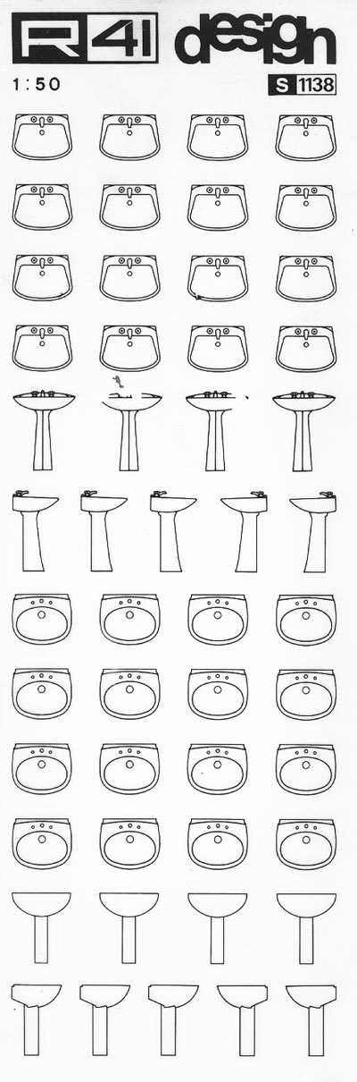 trasferibilir41 Sanitari 1:50, NERO. Trasferelli-Trasferibili R41 in fogli 9x25cm. p. 328 .
