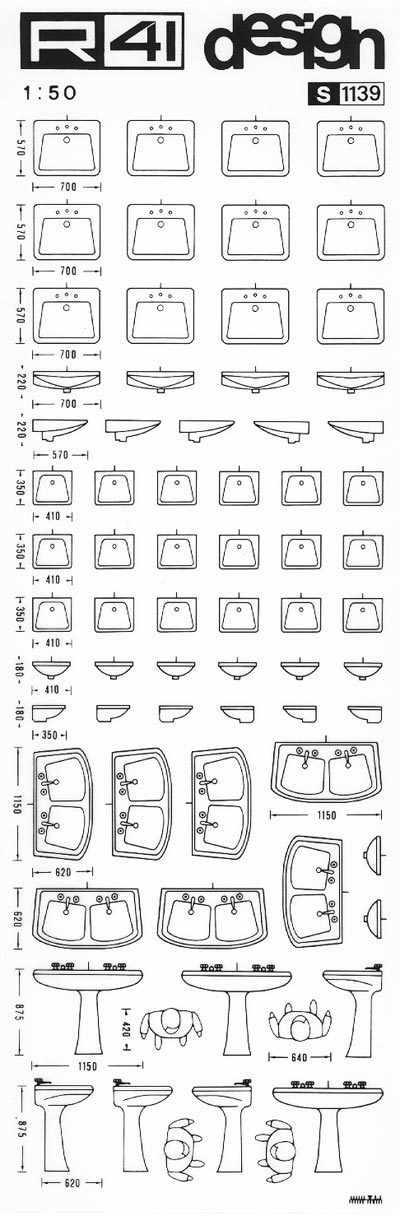 trasferibilir41 Sanitari 1:50, NERO. Trasferelli-Trasferibili R41 in fogli 9x25cm. p. 328 .