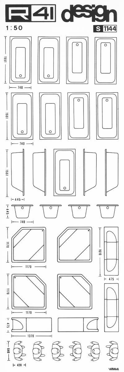 trasferibilir41 Sanitari 1:50, NERO. Trasferelli-Trasferibili R41 in fogli 9x25cm. p. 328 .