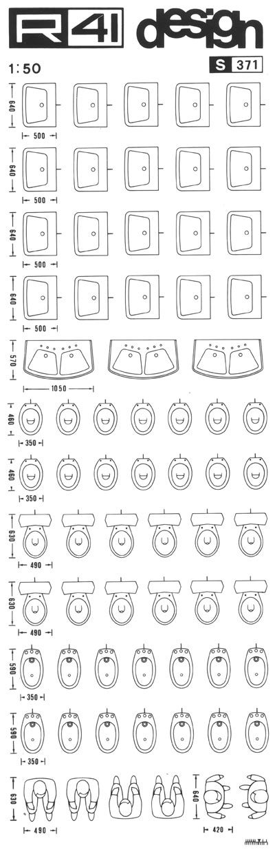 trasferibilir41 Sanitari 1:50, NERO. Trasferelli-Trasferibili R41 in fogli 9x25cm. p. 329 .