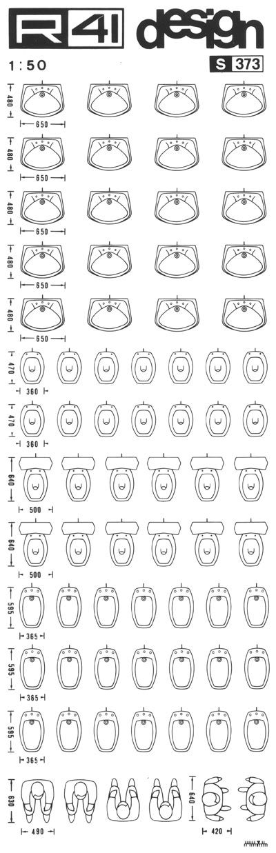 trasferibilir41 Sanitari 1:50, NERO. Trasferelli-Trasferibili R41 in fogli 9x25cm. p. 329 .
