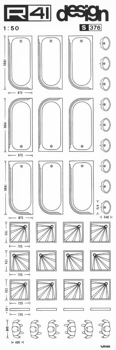 trasferibilir41 Sanitari 1:50, NERO. Trasferelli-Trasferibili R41 in fogli 9x25cm. p. 329 .