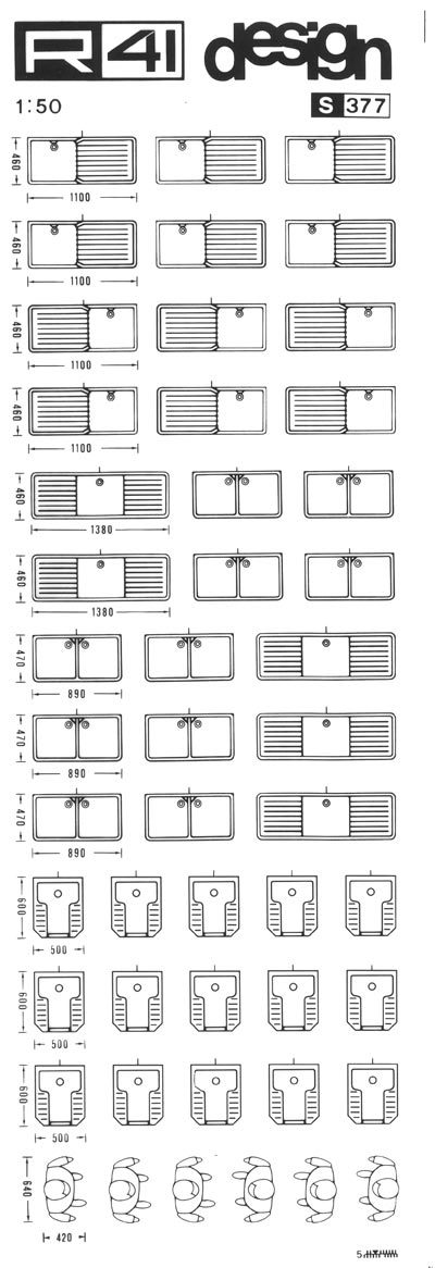trasferibilir41 Sanitari 1:50, NERO. Trasferelli-Trasferibili R41 in fogli 9x25cm. p. 330 .