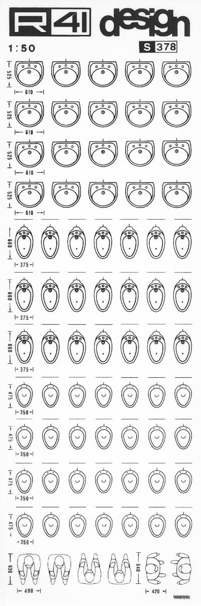 trasferibilir41 Sanitari 1:50, NERO. Trasferelli-Trasferibili R41 in fogli 9x25cm. p. 329 .