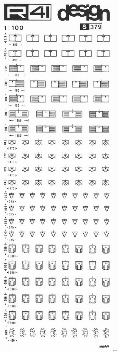 trasferibilir41 Sanitari 1:100, NERO. Trasferelli-Trasferibili R41 in fogli 9x25cm. p. 327 .