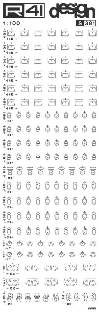 trasferibilir41 Sanitari 1:100, NERO. Trasferelli-Trasferibili R41 in fogli 9x25cm. p. 326 .