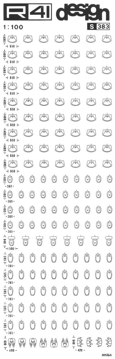trasferibilir41 Sanitari 1:100, NERO. Trasferelli-Trasferibili R41 in fogli 9x25cm. p. 326 .