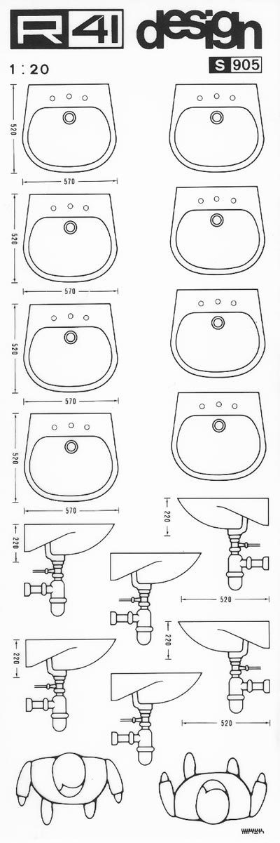 trasferibilir41 Sanitari 1:20, NERO. Trasferelli-Trasferibili R41 in fogli 9x25cm. p. 330 .