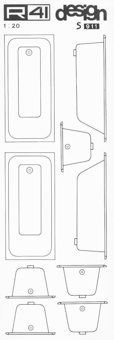 trasferibilir41 Sanitari 1:20, NERO. Trasferelli-Trasferibili R41 in fogli 9x25cm. p. 331 .