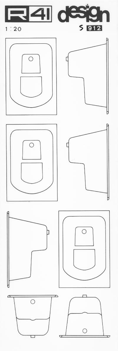 trasferibilir41 Sanitari 1:20, NERO. Trasferelli-Trasferibili R41 in fogli 9x25cm. p. 331 .