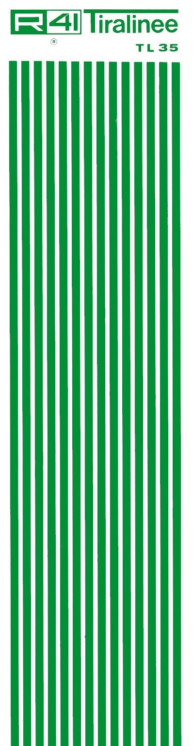 trasferibilir41 Tiralinee 3,5mm, VERDE. Trasferibili R41 in fogli 8,3x35cm .