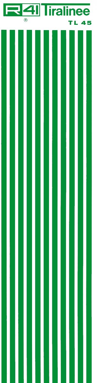 trasferibilir41 Tiralinee 4,5mm, VERDE. Trasferibili R41 in fogli 8,3x35cm .