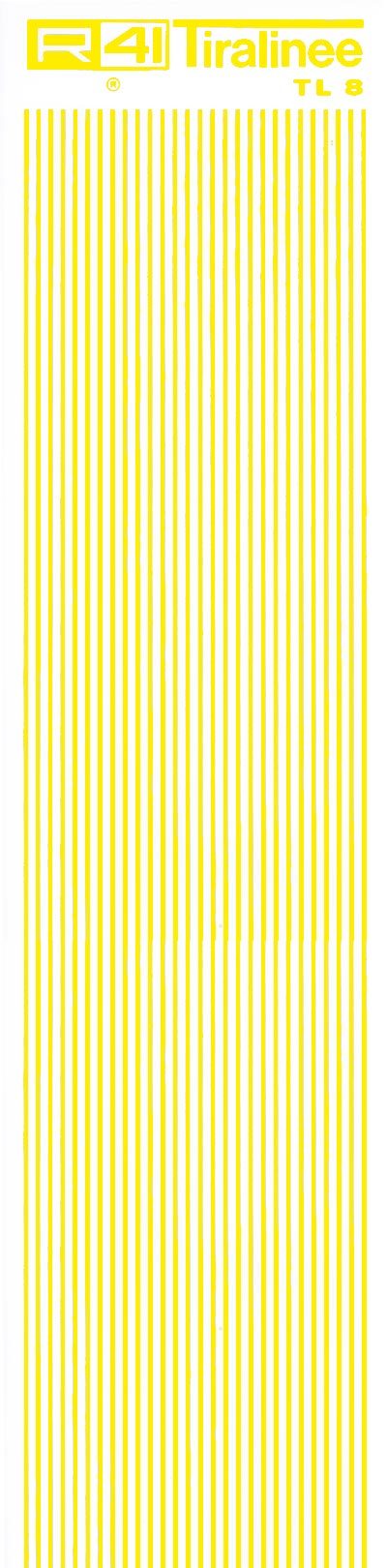 trasferibilir41 Tiralinee 0,8mm, GIALLO. Trasferibili R41 in fogli 8,3x35cm .