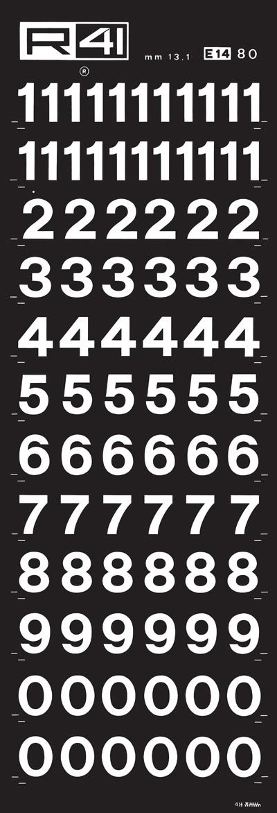 trasferibilir41 13,1mm, BIANCO. Trasferibili R41 in fogli 9x25cm. Numeri  Mercator E Di tipo .