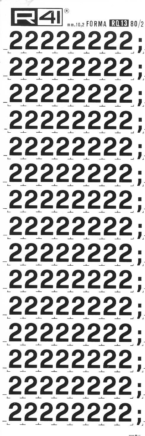 trasferibilir41 10,2mm, NERO. Trasferelli-Trasferibili R41 in fogli 9x25cm. Numeri  Forma RQ Serie tonda 