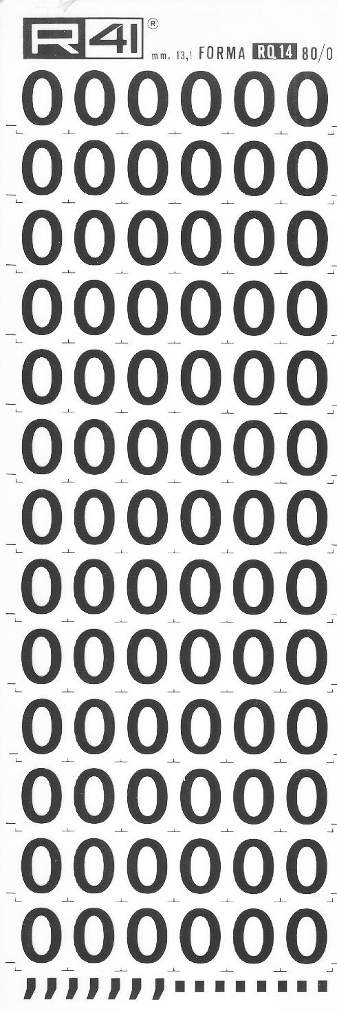 trasferibilir41 13,1mm, NERO. Trasferelli-Trasferibili R41 in fogli 9x25cm. Numeri  Forma RQ Serie tonda 