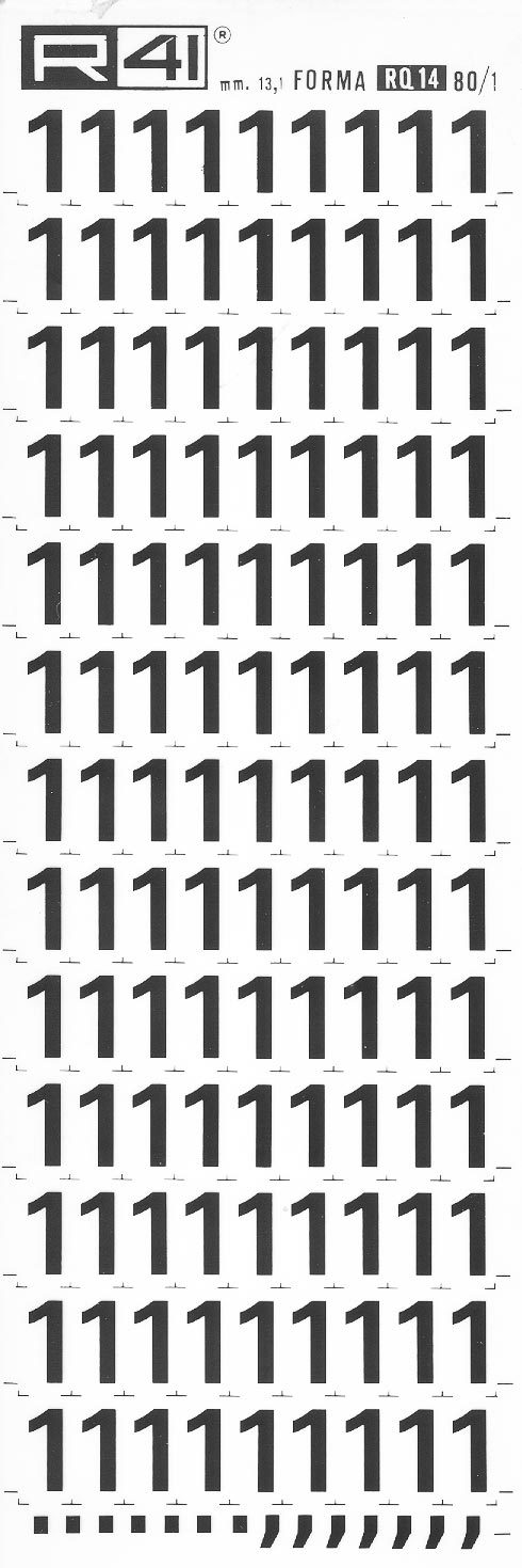 trasferibilir41 13,1mm, NERO. Trasferelli-Trasferibili R41 in fogli 9x25cm. Numeri  Forma RQ Serie tonda 