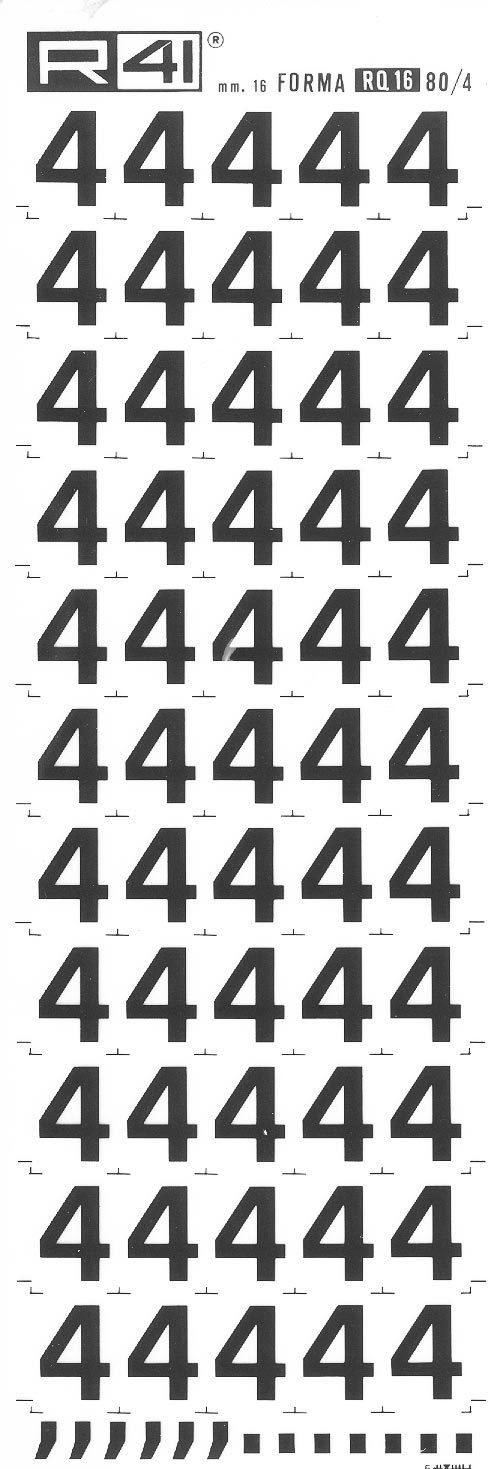 trasferibilir41 13,1mm, NERO. Trasferelli-Trasferibili R41 in fogli 9x25cm. Numeri  Forma RQ Serie tonda 