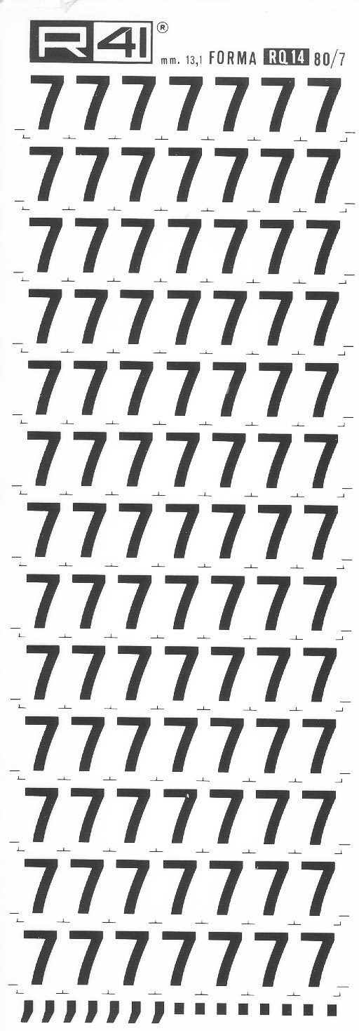 trasferibilir41 13,1mm, NERO. Trasferelli-Trasferibili R41 in fogli 9x25cm. Numeri  Forma RQ Serie tonda 