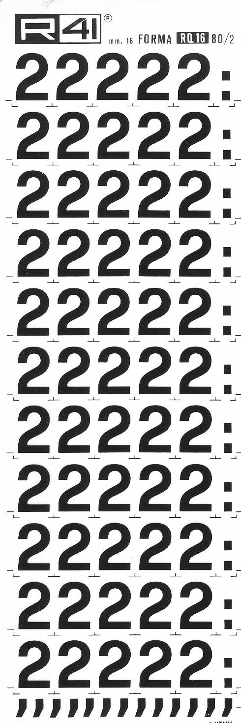 trasferibilir41 16mm, NERO. Trasferelli-Trasferibili R41 in fogli 9x25cm. Numeri  Forma RQ Serie tonda 