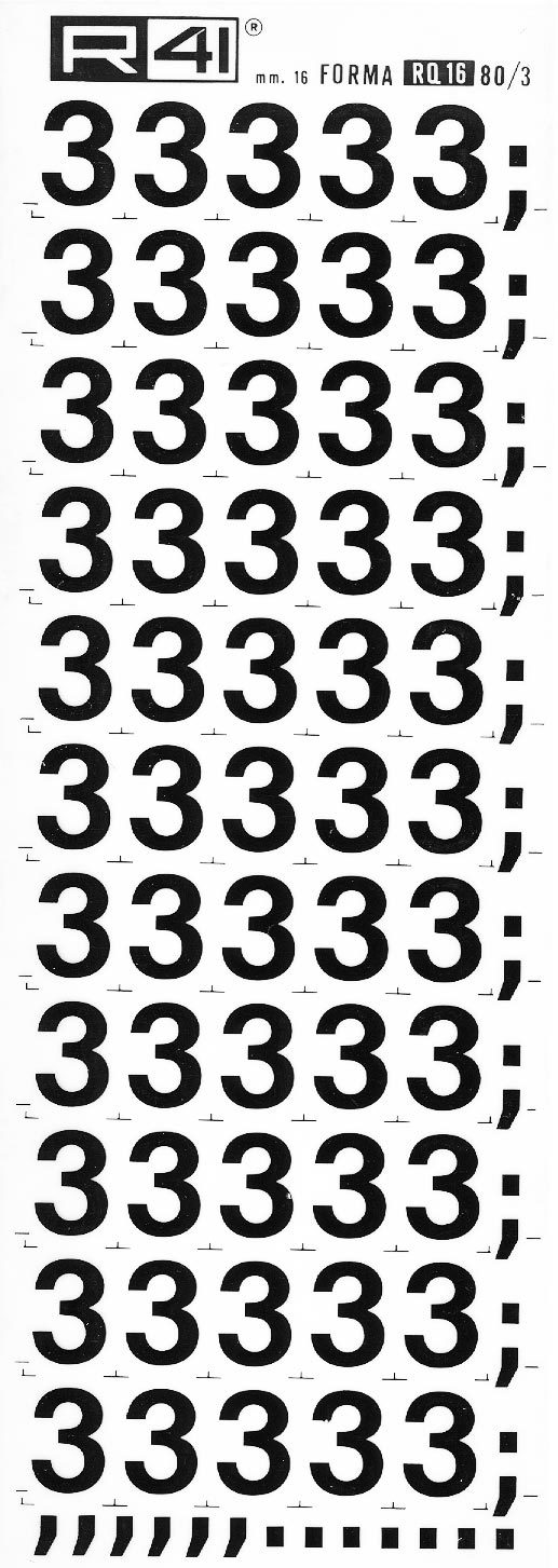 trasferibilir41 16mm, NERO. Trasferelli-Trasferibili R41 in fogli 9x25cm. Numeri  Forma RQ Serie tonda 