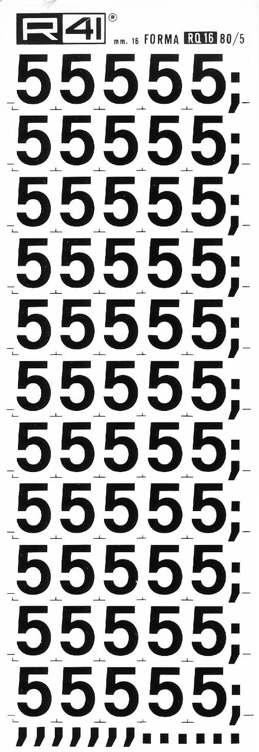 trasferibilir41 16mm, NERO. Trasferelli-Trasferibili R41 in fogli 9x25cm. Numeri  Forma RQ Serie tonda 