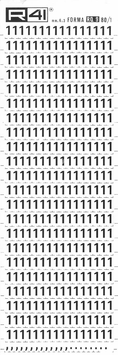 trasferibilir41 6,3mm, NERO. Trasferelli-Trasferibili R41 in fogli 9x25cm. Numeri  Forma RQ Serie tonda 