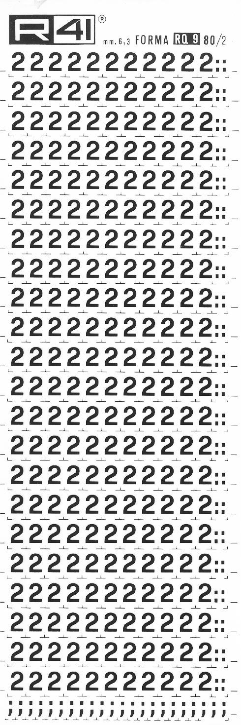 trasferibilir41 6,3mm, NERO. Trasferelli-Trasferibili R41 in fogli 9x25cm. Numeri  Forma RQ Serie tonda 